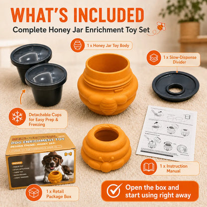 3-in-1 Honey Jar Dog Toy - Versatile Freezable Lick Bowl, Treat Dispenser, and Chew-Resistant Enrichment Toy with Two Detachable Cups for Daily Play and Outdoor Adventures