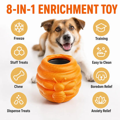 3-in-1 Honey Jar Dog Toy - Versatile Freezable Lick Bowl, Treat Dispenser, and Chew-Resistant Enrichment Toy with Two Detachable Cups for Daily Play and Outdoor Adventures