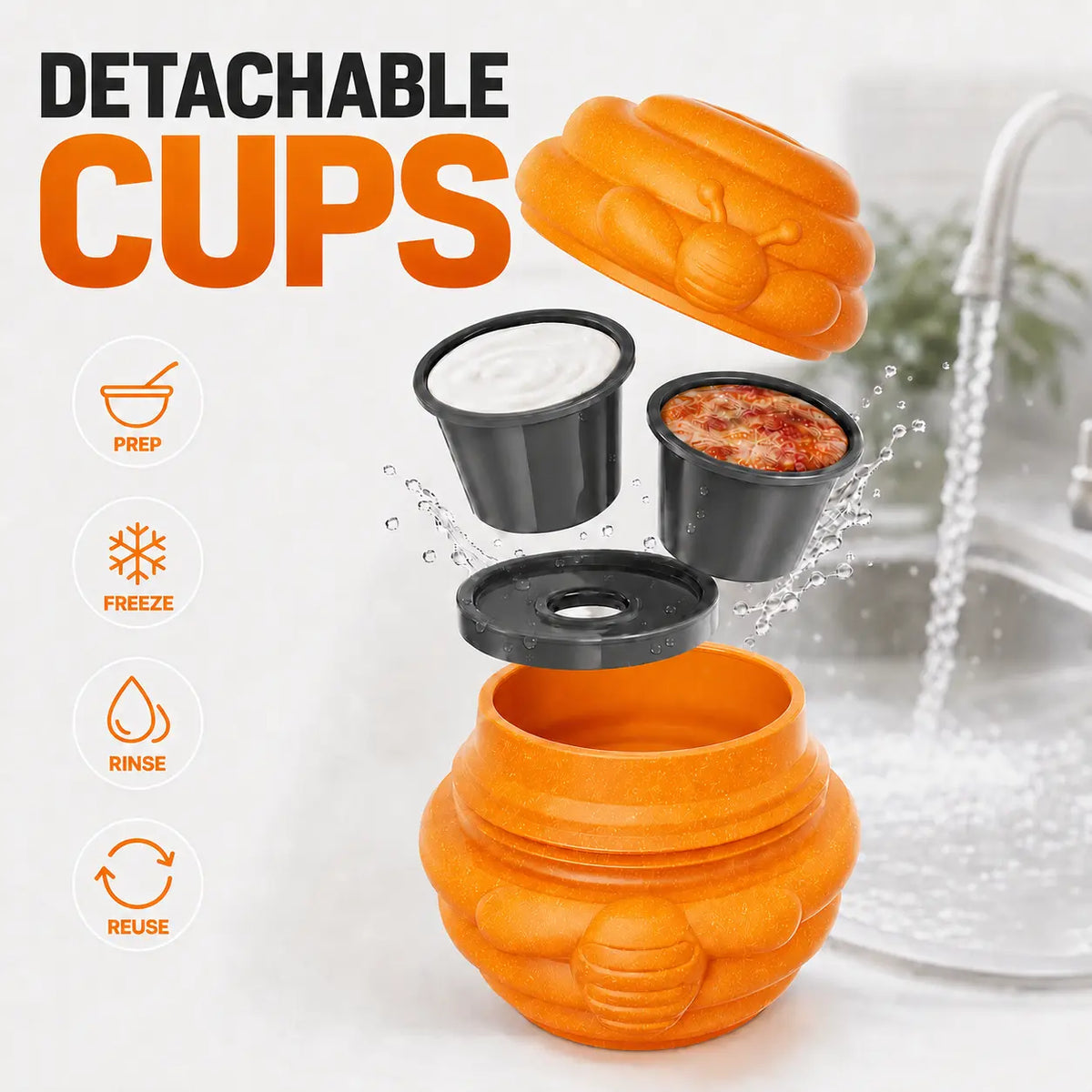 3-in-1 Honey Jar Dog Toy - Versatile Freezable Lick Bowl, Treat Dispenser, and Chew-Resistant Enrichment Toy with Two Detachable Cups for Daily Play and Outdoor Adventures