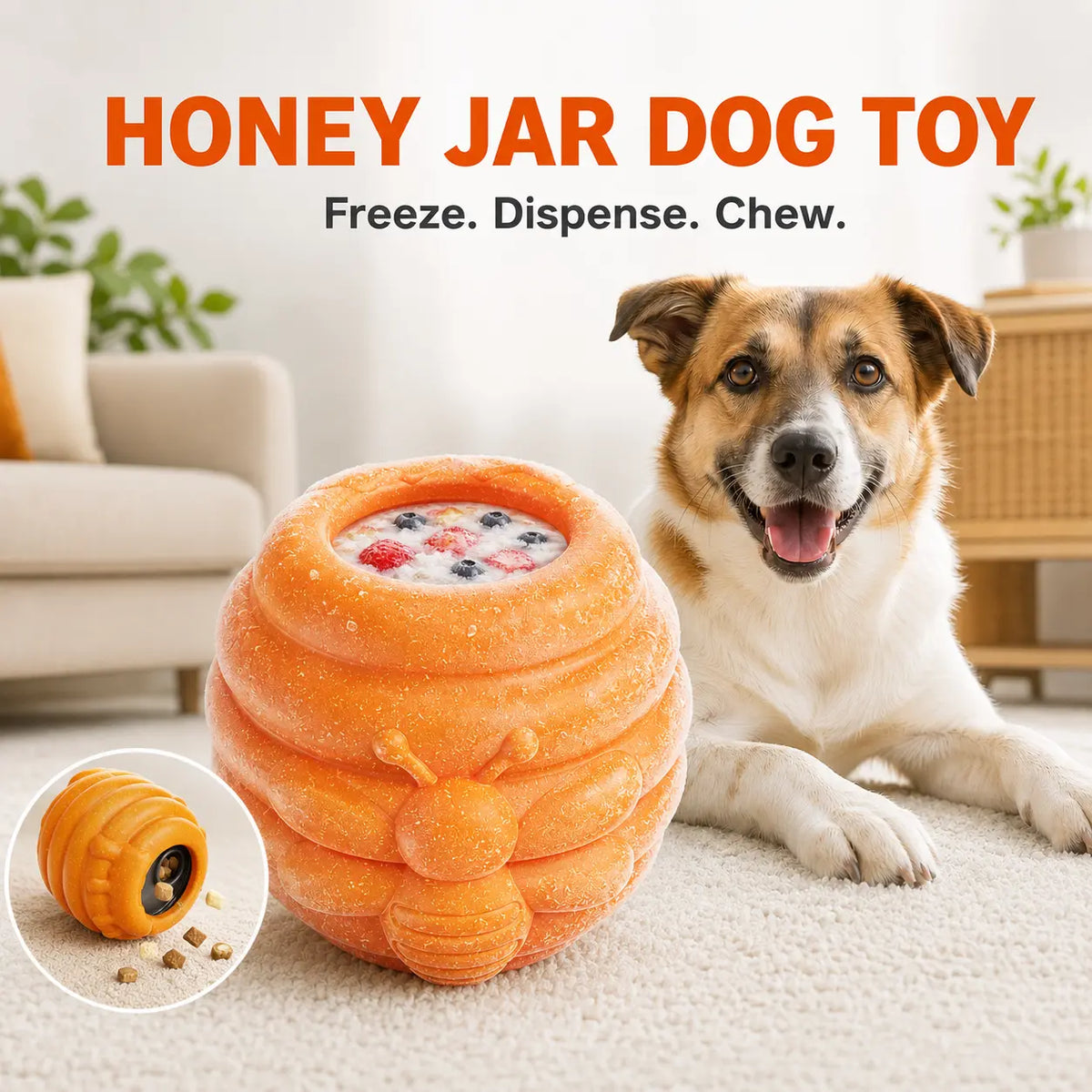 3-in-1 Honey Jar Dog Toy - Versatile Freezable Lick Bowl, Treat Dispenser, and Chew-Resistant Enrichment Toy with Two Detachable Cups for Daily Play and Outdoor Adventures
