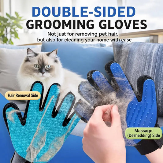 Professional Pet Grooming Gloves with Enhanced Silicone Tips, 2-in-1 Deshedding and Massage Mitt for Dogs and Cats, Flexible 5-Finger Design for Bathing and Grooming, Suitable for All Hair Types