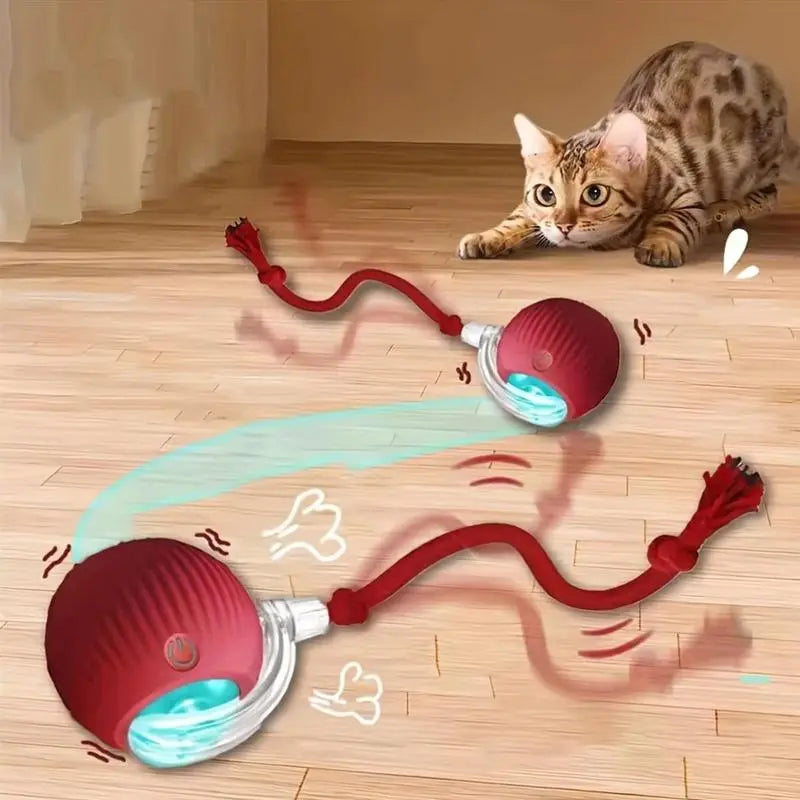 Interactive USB-Charged Rolling Ball Cat Toy with Teasing Stick - Durable and Safe Anti-Boredom Supplies for All Breeds