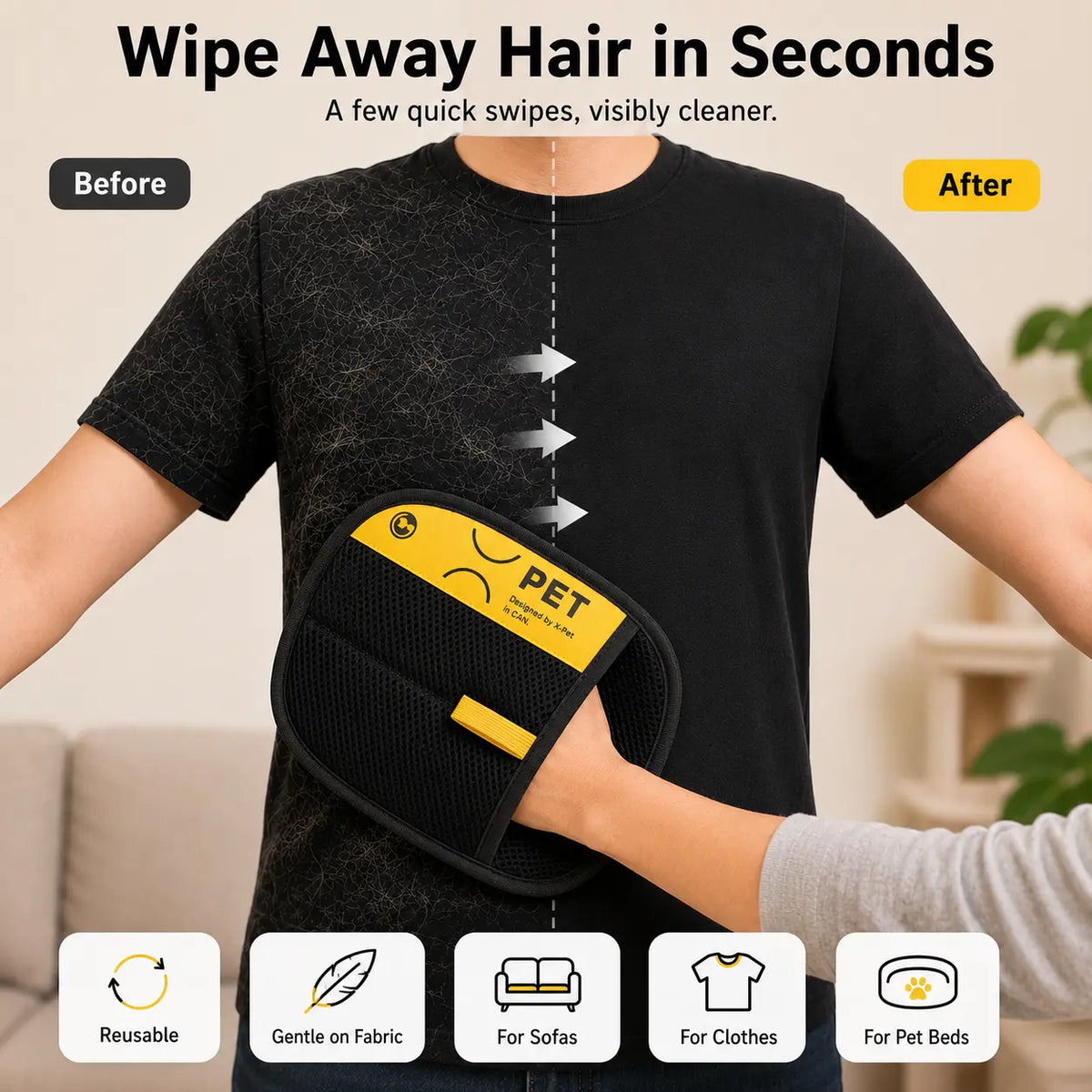 Electrostatic Pet Hair Removal Glove for Dogs and Cats - Reusable Multi-Surface Lint Cleaning Tool for Sofas, Clothes, Beds, and Car Seats