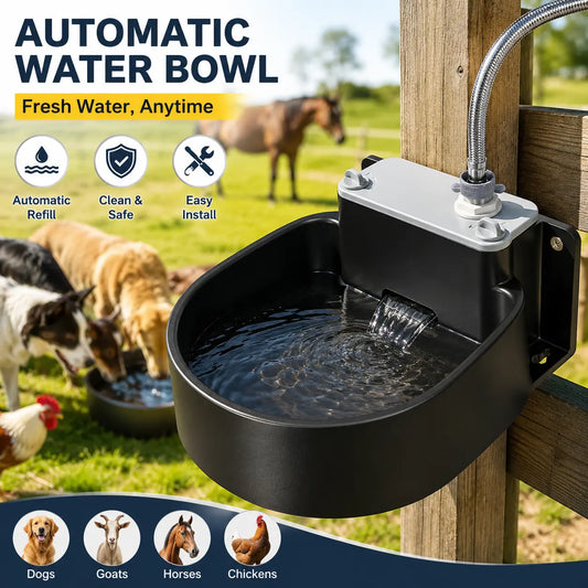Farmparadise Automatic Pet Water Dispenser with Float Valve and Filter, Ideal for Dogs, Chickens, Goats, and Horses, Includes Hose and Adapter for Outdoor Use