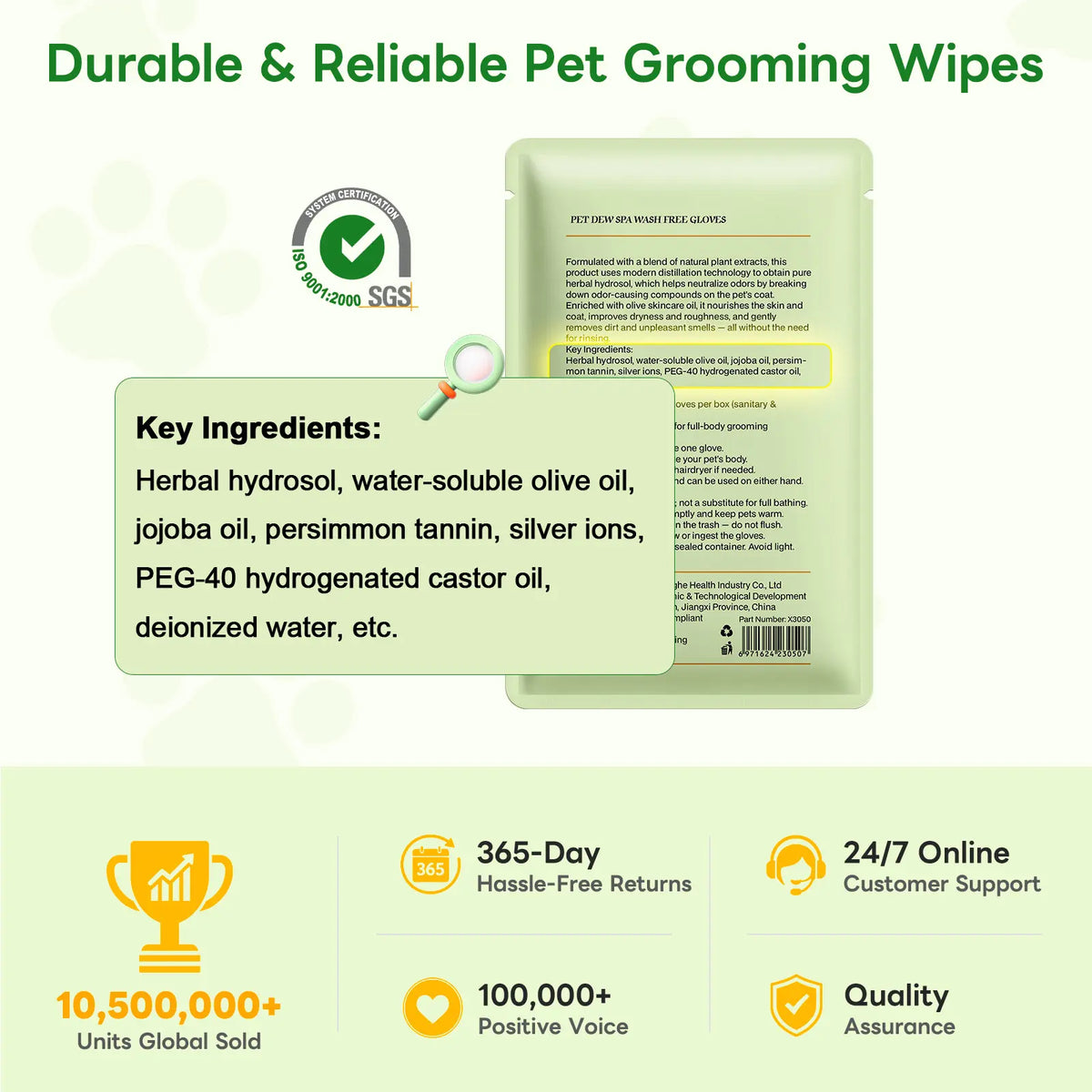 Professional Pet Grooming Wipes for Dogs and Cats - No-Rinse, Deodorizing, Hypoallergenic Cleaning Solution for Paws, Fur, Face, Ears, and Rear - Extra Thick Daily Care Wipes