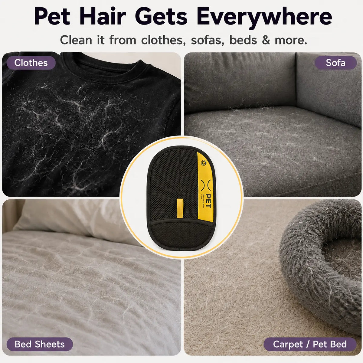 Electrostatic Pet Hair Removal Glove for Dogs and Cats - Reusable Multi-Surface Lint Cleaning Tool for Sofas, Clothes, Beds, and Car Seats