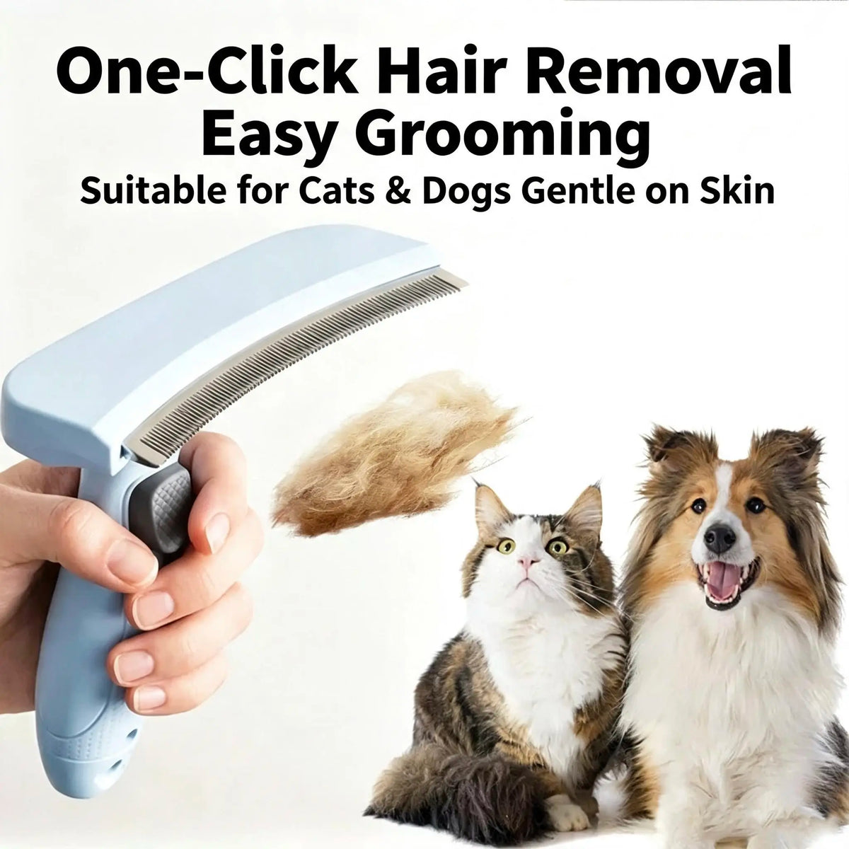 Pet Deshedding Brush for Cats and Dogs | Self-Cleaning Undercoat Remover with Safe Curved Blade, Reduces Shedding by 90%, Ergonomic Anti-Slip Grip Grooming Tool