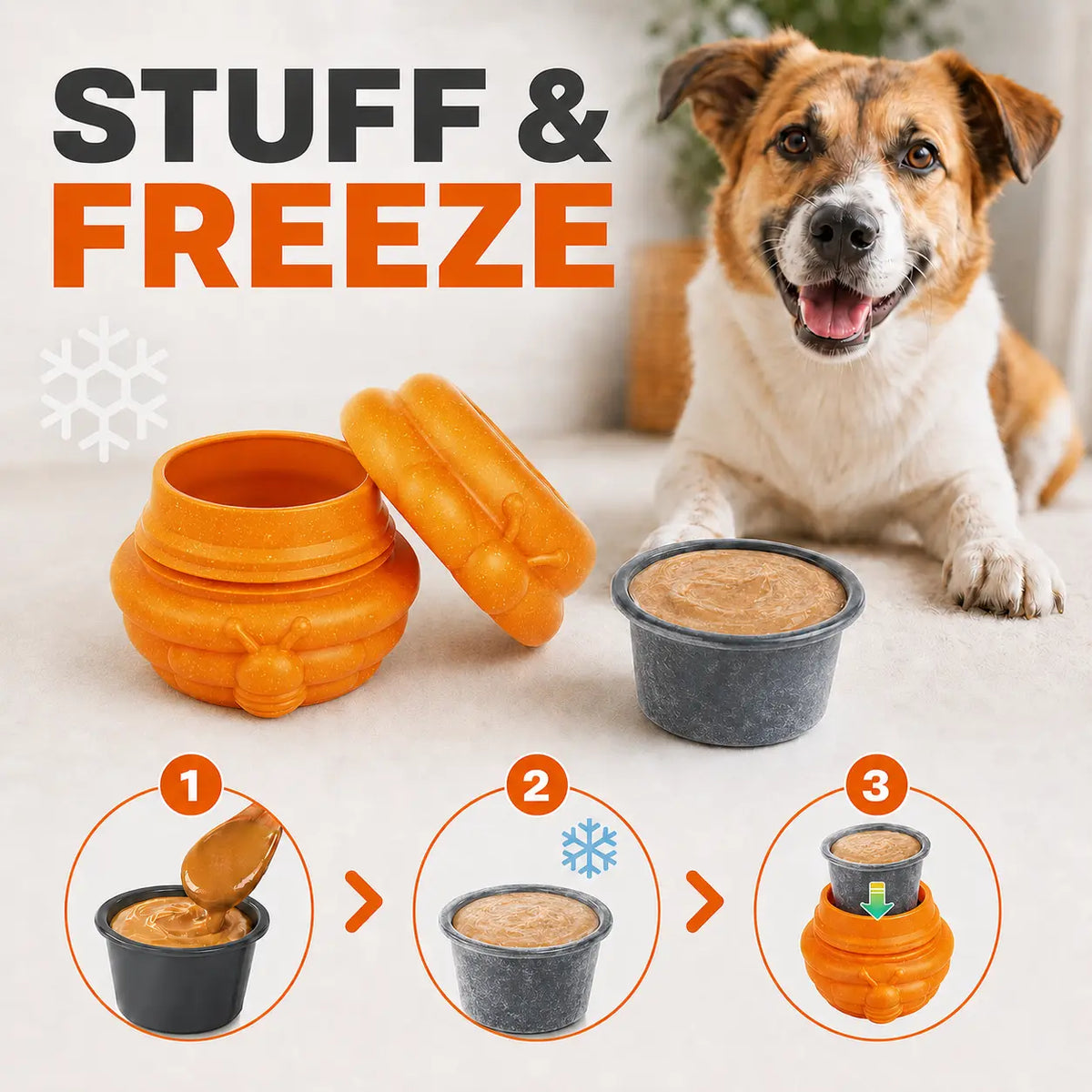 3-in-1 Honey Jar Dog Toy - Versatile Freezable Lick Bowl, Treat Dispenser, and Chew-Resistant Enrichment Toy with Two Detachable Cups for Daily Play and Outdoor Adventures