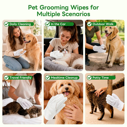 Professional Pet Grooming Wipes for Dogs and Cats - No-Rinse, Deodorizing, Hypoallergenic Cleaning Solution for Paws, Fur, Face, Ears, and Rear - Extra Thick Daily Care Wipes